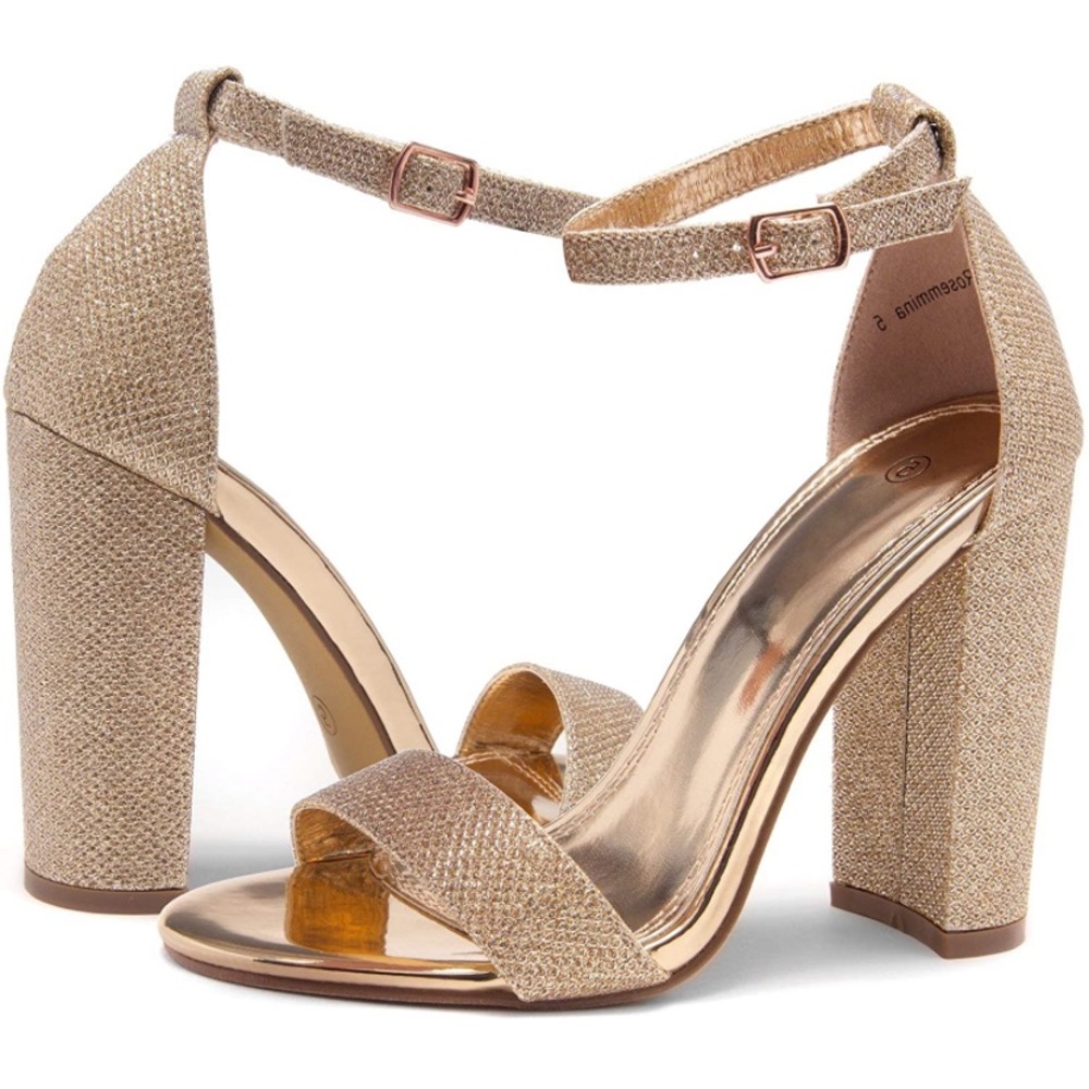 Rose gold strap chunky block heel